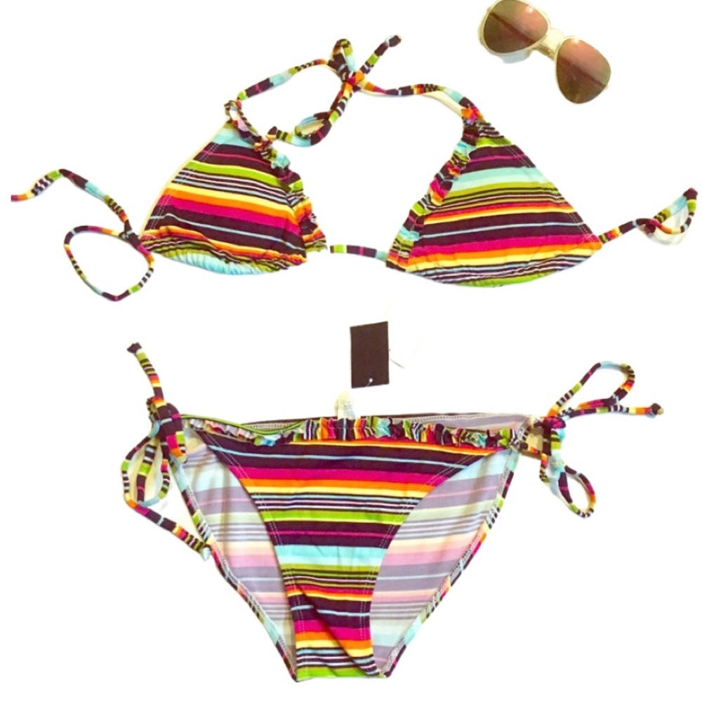 NWT  Striped Colorful Bikini Set